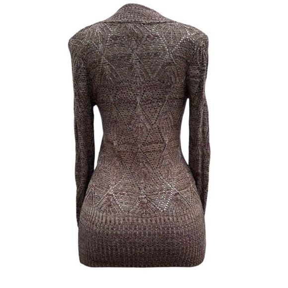 Liv Pullover Sweater Women's Medium Brown Heather Pointelle Knit V-neck - Picture 5 of 11